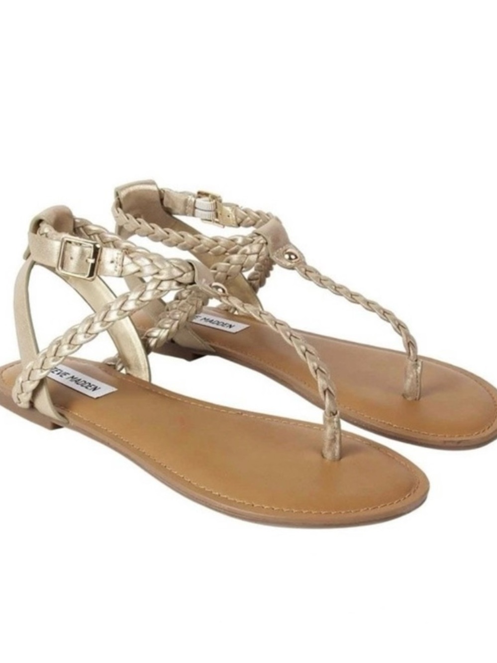 Steve Madden Metallic Gold Braided T-Strap Sandals